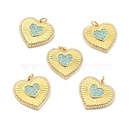 Brass Micro Pave Cubic Zirconia Pendants, with Jump Ring, Real 18K Gold Plated, Long-Lasting Plated, Lead Free & Cadmium Free & Nickel Free, Heart, Light Sky Blue, 22x22x2mm, Jump Ring: 5x1mm, 3mm Inner Diameter(KK-E015-18G)