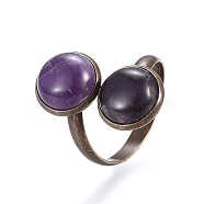 Natural Amethyst Cuff Rings, Open Rings, with Brass Finding, Size 11, Antique Bronze, 21mm(RJEW-JR00244-03)