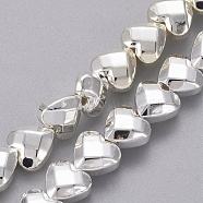 Electroplated Non-magnetic Synthetic Hematite Beads Strands, Heart, Faceted, Silver Plated, 6x6x3.5mm, Hole: 0.8mm, about 73pcs/Strand, 15.75 inch(40cm)(G-G826-07S)