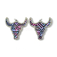 Cattle Head Alloy &  Rhinestone & Imitation Leather Pendants, with Iron Jump Ring, Hot Pink, 46.5x46x3mm, Hole: 5mm(FIND-G069-02P-03)