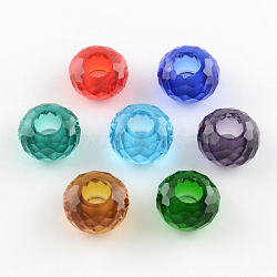 120 Faceted Glass European Beads, Large Hole Beads, No Metal Core, Rondelle, Mixed Color, 13~14x8mm, Hole: 5~5.5mm(X-GPDL-R014-M)
