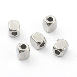 304 Stainless Steel Beads, Cuboid, Stainless Steel Color, 3x2.5x2.5mm, Hole: 1.2mm(STAS-H160-03A-P)