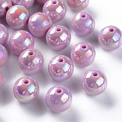 Opaque Acrylic Beads, AB Color Plated, Round, Violet, 16x15mm, Hole: 2.8mm, about 220pcs/500g(MACR-S370-D16mm-A03)