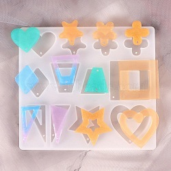 DIY Pendant Food-grade Silicone Molds, Resin Casting Molds, For UV Resin, Epoxy Resin Jewelry Making, Heart & Star & Geometrical Shape, Mixed Patterns, 125x140x7mm, Hole: 1.5mm, Inner Diameter: 25~40x23~40mm(SIMO-D002-01E)