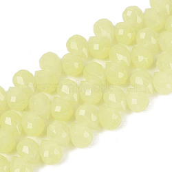 Imitation Jade Glass Beads Strands, Teardrop, Faceted, Pale Goldenrod, 10x8x8mm, Hole: 1~1.2mm, about 88~92pcs/strand, 20.67~22.64 inch(52.5~57.5cm)(GLAA-Q116-01A-A04)