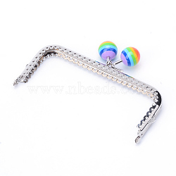 Iron Purse Frame Handle, with Striped Resin Beads, for Bag Sewing Craft Tailor Sewer, Platinum, Colorful, 72x85~90x11mm, Hole: 1.5mm(FIND-T008-083P-A11)
