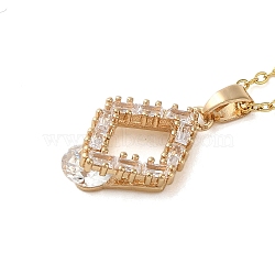 Brass Micro Pave Clear Cubic Zirconia Pendant Necklaces for Women, 201 Stainless Steel Cable Chain Necklaces, Rhombus, 16.14 inch(41cm), Pendant: 19x13mm(NJEW-E106-07KCG-02)