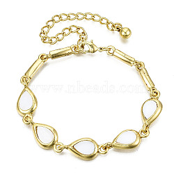 Electroplated Alloy Link Bracelets, with Natural Freshwater Shell, Cadmium Free & Lead Free, Teardrop, Seashell Color, Golden, 10-7/8 inch(27.5cm)(BJEW-T012-005-RS)
