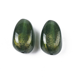Opaque Acrylic Beads, Two Tone Color, with Glitter Powder, Teardrop, Dark Green, 25x18.5x17.5mm, Hole: 2mm, about 115pcs/500g(MACR-N009-016B)