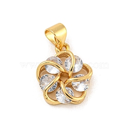 Rack Plating Brass Micro Pave Cubic Zirconia Pendants, Cadmium Free & Lead Free, Long-Lasting Plated, Real 18K Gold Plated, Flower, 15x12x4mm, hole: 5x3.5mm(KK-G513-20G)