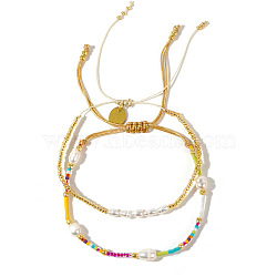 Colorful Miyuki & Imitation Pearl Braided Bead Bracelet Set, Adjustable Stackable Bracelets for Beach Vacation Fashionable Women's Accessories(WC1119)