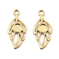 304 Stainless Steel Pendant Cabochon Settings, Leaf, Real 18K Gold Plated, Tray: 4.5mm, 24.5x11.5x1.5mm, Hole: 2.5mm(STAS-A089-18G)