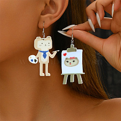 Acrylic Dangle Earrings, Platinum, Animal with Drawing Board, Platinum, Left and Right, Monkey, 49x30mm & 49x38mm(FS-WG2F752-01)