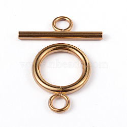 Ion Plating(IP) 304 Stainless Steel Ring Toggle Clasps, Round Rings, Real 18K Gold Plated, Ring: 19x14x2mm, Bar: 20x7x2mm, Hole: 3mm(STAS-CJ0002-37G)