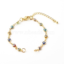 Lampwork Evil Eye Link Chain Bracelet Making, with Brass Lobster Claw Clasps, Golden, Colorful, 6-1/4 inch(16cm)(AJEW-JB00961-04)
