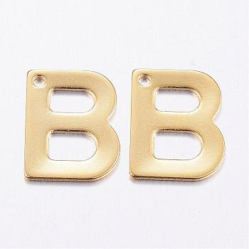 304 Stainless Steel Charms, Letter, Initial Charms, Real 18k Gold Plated, Letter.B, 11x6~12x0.8mm, Hole: 1mm