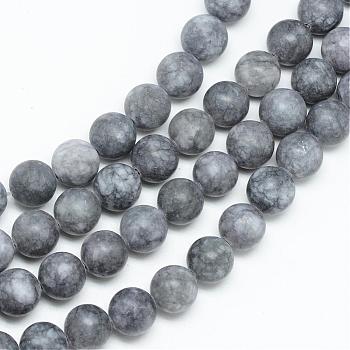 Natural White Jade Bead Strands, Dyed, Frosted, Round, Gray, 10~11mm, Hole: 1.5mm, about 38~39pcs/strand, 14.9 inch
