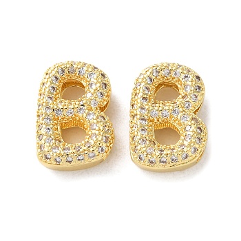 Rack Plating Brass Micro Pave Cubic Zirconia Slide Charms, Long-Lasting Plated, Lead Free & Cadmium Free, Real 18K Gold Plated, Letter, Letter B, 14x9.5x4.6mm, Hole: 10.5x1.7mm