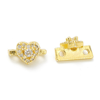 Rack Plating Brass Pave Cubic Zirconia Slide Charms, Cadmium Free & Lead Free, Long-Lasting Plated, Heart, Real 18K Gold Plated, 6x10x6mm, Hole: 1.4mm