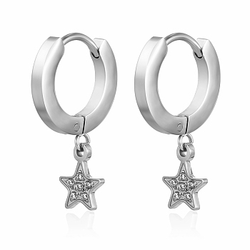 Fashionable French Stainless Steel Star Pendant Earrings for Women's Daily Wear