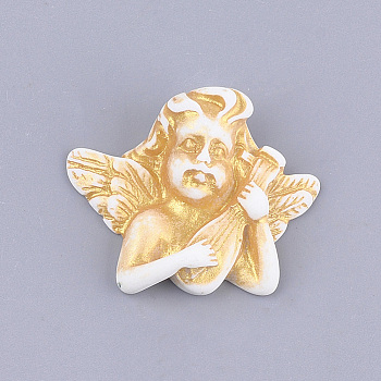 Resin Cabochons, Spray Painted, Angel, Goldenrod, 27x32x10mm