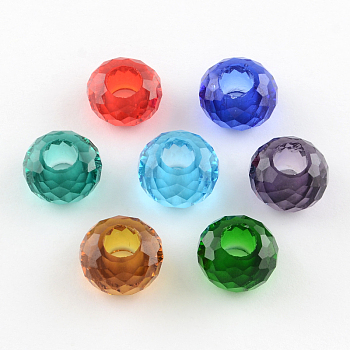 120 Faceted Glass European Beads, Large Hole Beads, No Metal Core, Rondelle, Mixed Color, 13~14x8mm, Hole: 5~5.5mm