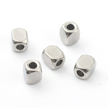 304 Stainless Steel Beads, Cuboid, Stainless Steel Color, 3x2.5x2.5mm, Hole: 1.2mm