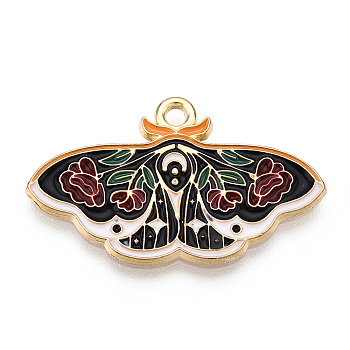 Alloy Enamel Pendants, Butterfly Charm, Black, 18x30x1.5mm, Hole: 1.8mm