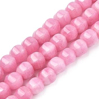 Natural White Jade Beads Strands, Faceted, Dyed, Round, Pearl Pink, 11~12x11~12x10mm, Hole: 1.2mm, about 38~39pcs/strand, 15.16~15.59 inch(38.5~39.6cm)