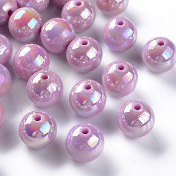 Opaque Acrylic Beads, AB Color Plated, Round, Violet, 16x15mm, Hole: 2.8mm, about 220pcs/500g