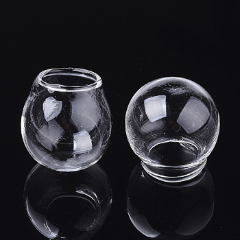 Handmade Blown Glass Globe Ball Bottles, for Glass Vial Pendants Making, Round, Clear, 30.5~31.5x29.5mm, Half Hole: 17.5~18mm