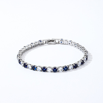 Brass Micro Pave Cubic Zirconia Slider Bracelets for Woman, Square, Marine Blue, Inner Diameter: 6-3/4 inch(17cm)