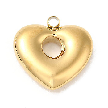 Manual Polishing 304 Stainless Steel Pendants, Heart Charm, Real 18K Gold Plated, 17x17.5x4.5mm, Hole: 1.8mm