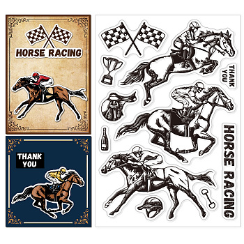 Custom PVC Plastic Clear Stamps, for DIY Scrapbooking, Photo Album Decorative, Cards Making, Horse, 160x110mm