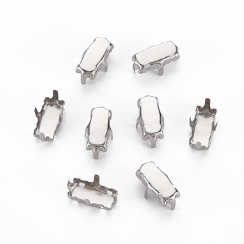 201 Stainless Steel Sew on Prong Settings, Claw Settings for Flat Back Rhinestone, Rectangle, Stainless Steel Color, Tray: 4x10mm, 10.5x5x5mm, Hole: 1mm
