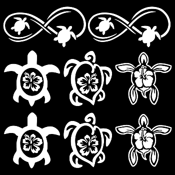 8 Sheets 4 Style Turtle & Infinity Laser Style PET Waterproof Self-Adhesive Stickers, Decals for Car, Motocycle Decor, Silver, 123~173x87~119x0.1mm, 2 Sheets/style