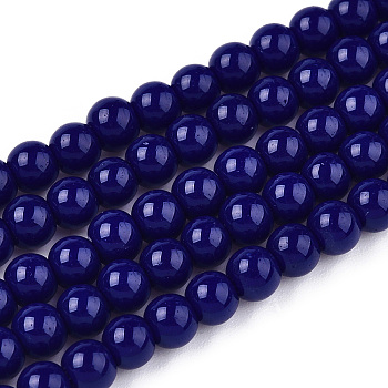 Opaque Solid Color Glass Beads Strands, Round, Dark Blue, 4~4.5mm, Hole: 0.8mm, about 97~99pcs/strand, 14.76 inch~14.96 inch(37.5~38cm)