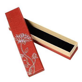 Rectangle Shaped Cardboard Necklace Boxes for Gifts Wrapping, with Sponge,  with Flower Lotus Design, Red, 224x49x36mm