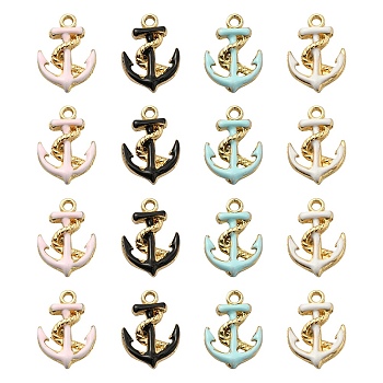 40Pcs 4 Colors Enamel Pendants, with Light Gold Plated AlLoy Findings, Anchor, Mixed Color, 17x12x3mm, Hole: 2mm, 10pcs/color