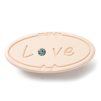 Oval with Word Love Resin Alligator Hair Clips, with Iron Findings, Hair Accessories for Girls, Blanched Almond, 23x46x11mm