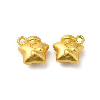 Alloy Charms, Star-shaped Wishing Bottle with Heart Pattern, Matte Gold Color, 12x10x5.5mm, Hole: 1.5mm