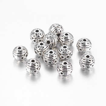Alloy Beads, Lead Free & Nickel Free & Cadmium Free, Round, Antique Silver, 8mm, Hole: 1mm