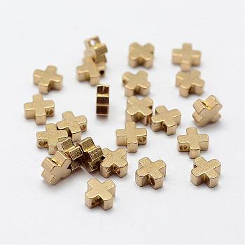 Brass Tiny Cross Charms, Nickel Free, Raw(Unplated), 6x6x3mm, Hole: 1.5mm