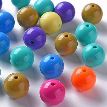 Opaque Acrylic Beads, Round, Mixed Color, 20x19mm, Hole: 3mm, about 111pcs/500g