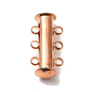3-Strands 6-Holes Tube Brass Magnetic Slide Lock Clasps, Nickel Free, Rose Gold, 21x10x6.5mm, Hole: 2mm