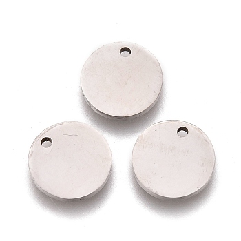 Non-Tarnish 304 Stainless Steel Charms, Polished, Stamping Blank Tag, Laser Cut, Flat Round, Stainless Steel Color, 7.8x1mm, Hole: 0.9mm
