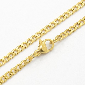 304 Stainless Steel Curb Chain Necklaces, with Lobster Claw Clasps, Golden, 29.5 inch(74.9cm)