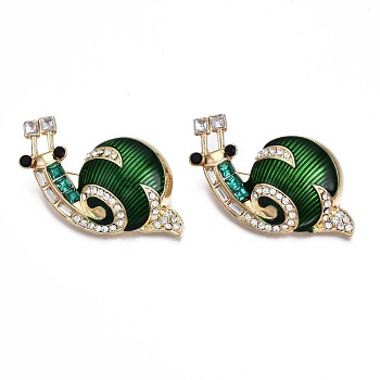 Snail Enamel Pin with Rhinestone, 3D Animal Alloy Brooch for Backpack Clothes, Nickel Free & Lead Free, Light Golden, Green, 36x57mm
