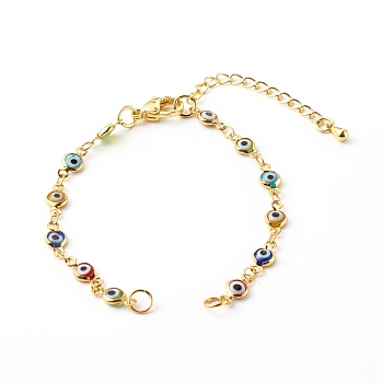 Lampwork Evil Eye Link Chain Bracelet Making, with Brass Lobster Claw Clasps, Golden, Colorful, 6-1/4 inch(16cm)