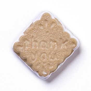 Resin Cabochons, Square with Word Thank You, Tan, 24.5x24x5mm